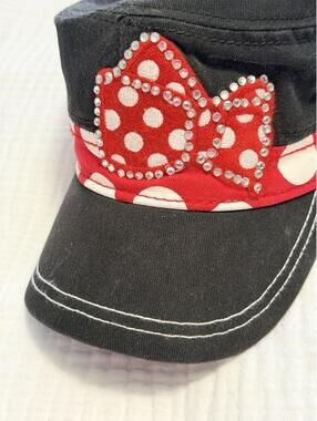 Disney  Black Cotton Rhinestone Bow Cap with Red Polka Dot Band